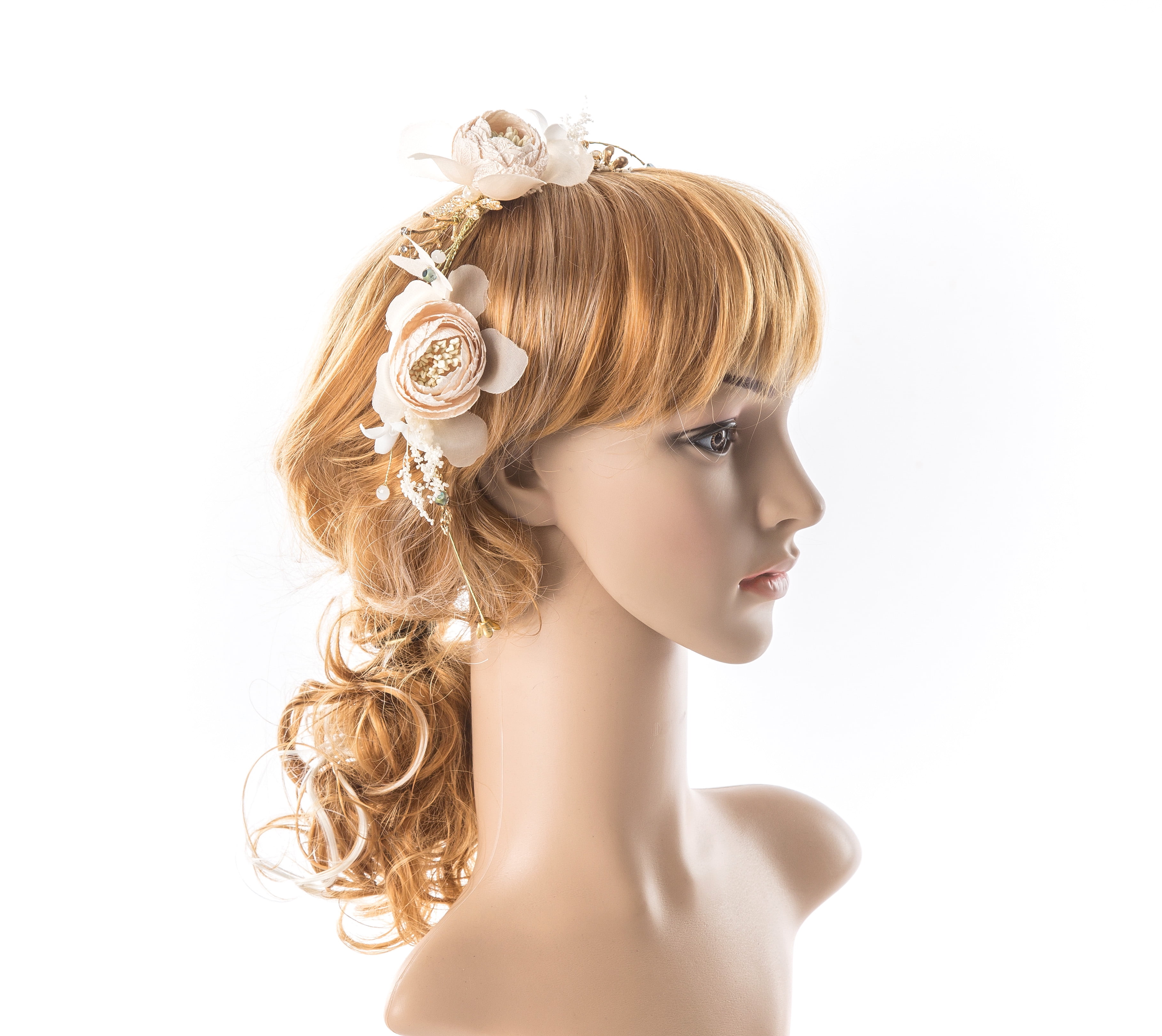 White Silk Flower Hair Wreath French Inspired Camellia Flowers Bridal