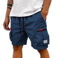 thumbnail image 3 of Men's Cargo Shorts Elastic Waist Drawstring Athletic Hiking Work Short Pants Baggy Casual Gym Shorts with Multi Pockets Navy XL, 3 of 7