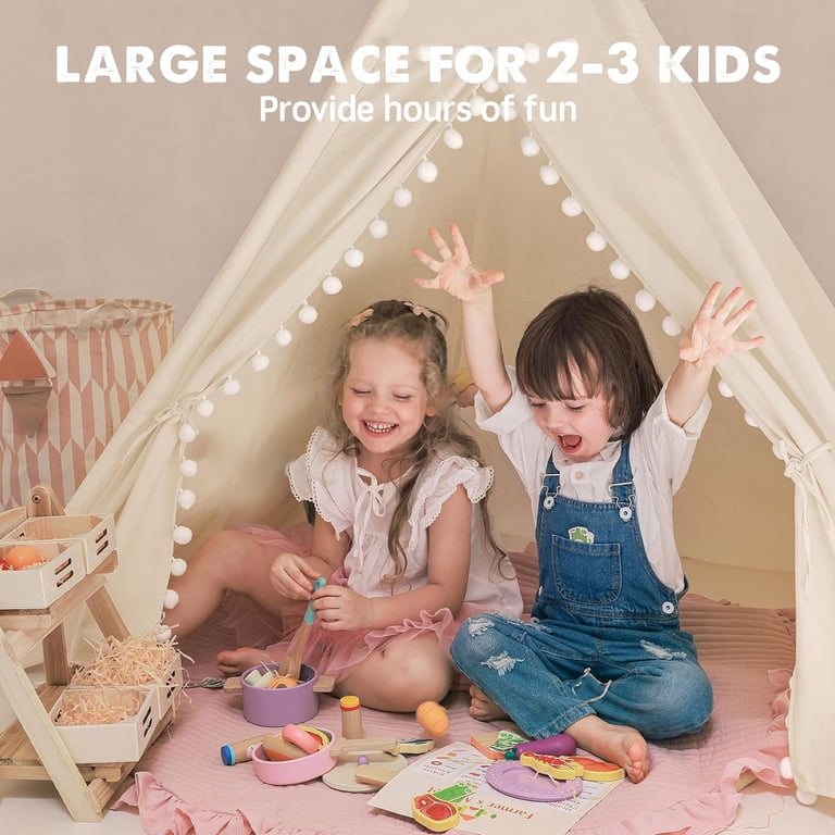 Keyahappy Teepee Play Tent, Pompom Design, Off-White photo 3
