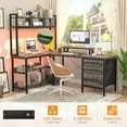 thumbnail image 3 of iSunirm L Shaped Gaming Desk with Storage, Computer Gaming Desk with LED Lights & Hutch, Reversible Computer Desk with Power Outlet, Corner Desk with Drawers, Shelves for Home, Black Oak, 3 of 8