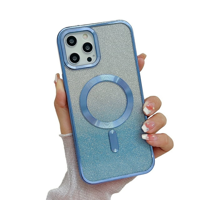 MagSafe Étui Compatible iPhone 14 Pro Max, Étui Magnétique Pailletée, Étui de Luxe Transparente pour Femmes Filles Antichoc, Violet Profond