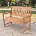 thumbnail image 3 of Tcbosik Outdoor Bench with Cup Holder, 50" Garden Bench for 2 Person, Easy Assembly & All Weather, for Porch & Patio, Teak, 3 of 11
