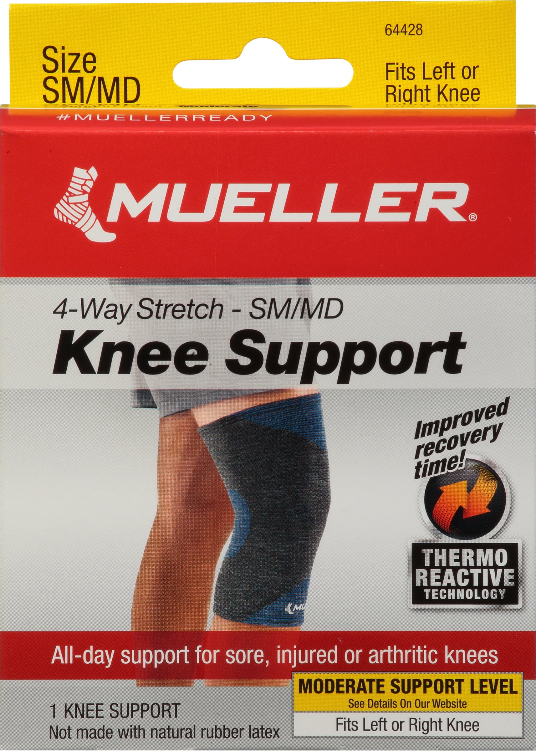 Mueller 4-Way Stretch Premium Knee Support with Thermo Reactive Technology, Black & Blue, Small/Medium