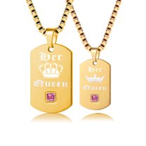 Uloveido 2 pcs Lesbian Pride Necklaces Set for Men and Women - Dog Tag Gold Stainless Steel Pendant Her Queen SN128