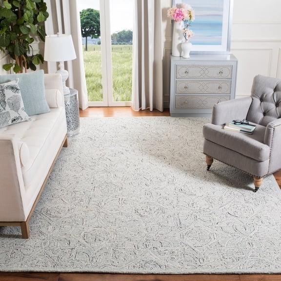 SAFAVIEH Micro-Loop Marina Distressed Floral Wool Area Rug, Grey/Ivory, 4' x 6'