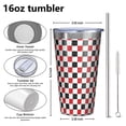 thumbnail image 4 of 16oz Tumblers Red Black White Checkered Pattern Stainless Steel Vacuum Insulated Double Wall Travel Tumbler Cups Mug with Lid and Straw,Cleaning Brush for Coffee,Tea, 4 of 4