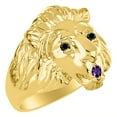 thumbnail image 4 of RYLOS 14K Yellow Gold Lion Head Ring  Black Diamonds Eyes & Gemstone  in Mouth Fun Designer Rings - Amethyst Mens Jewelry Size 10, 4 of 7