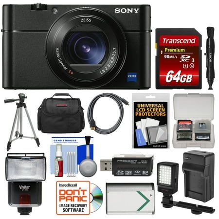 Sony Cyber-Shot DSC-RX100 V A 4K Wi-Fi Digital Camera with 64GB Card + Case + Flash + Video Light + Battery + Charger + Tripod +