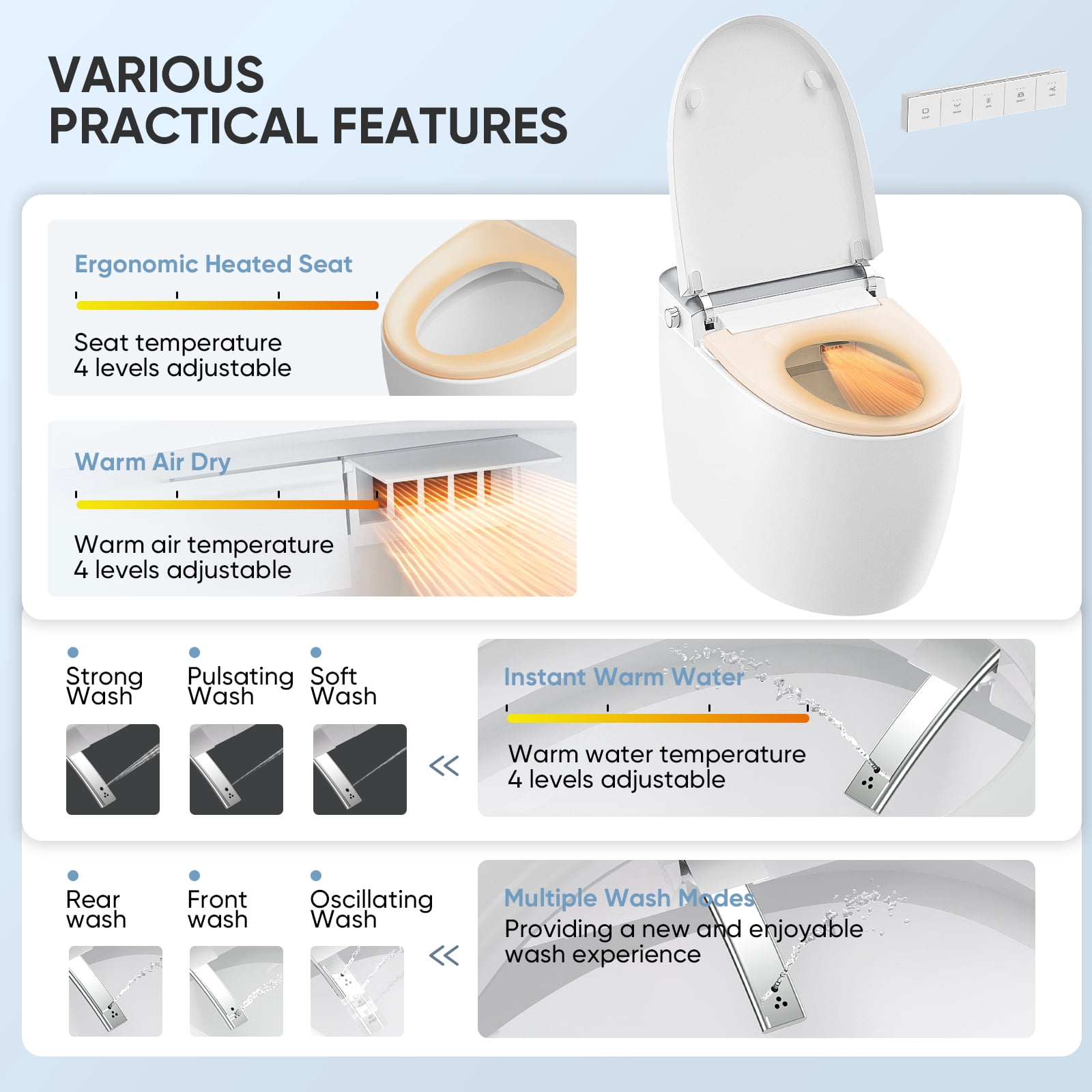 LEIVI Smart Toilet with Bidet Built-in, Tankless Toilet with Auto Lid Opening, Lid Closing and Flushing, Heated Seat, Digital Display, Remote Control, Elongated