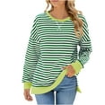 thumbnail image 3 of HVOBTTY Women's Long Sleeved T Shirt, Fall Tops for Women, Women's Fashion Casual Crew Neck Loose Striped Color Block Tee Shirt Green, XL, 3 of 5