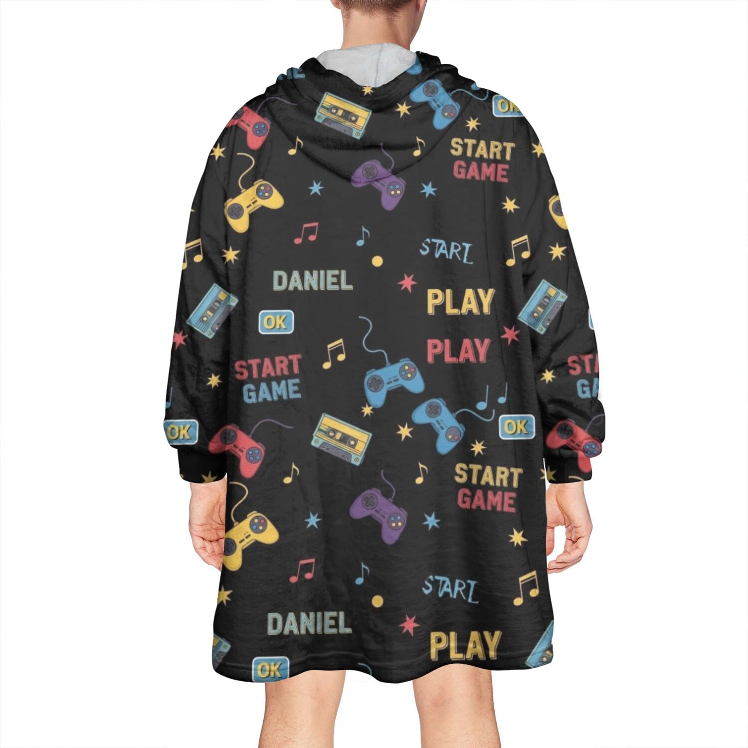 Wearable Oversized Blanket,Colorful Controllers Games Music Black Pattern Wearable Blanket Hoodie for Adults,Cozy Hooded Blankets with Super Pockets,Super Warm Fuzzy Pullover for Women & Men