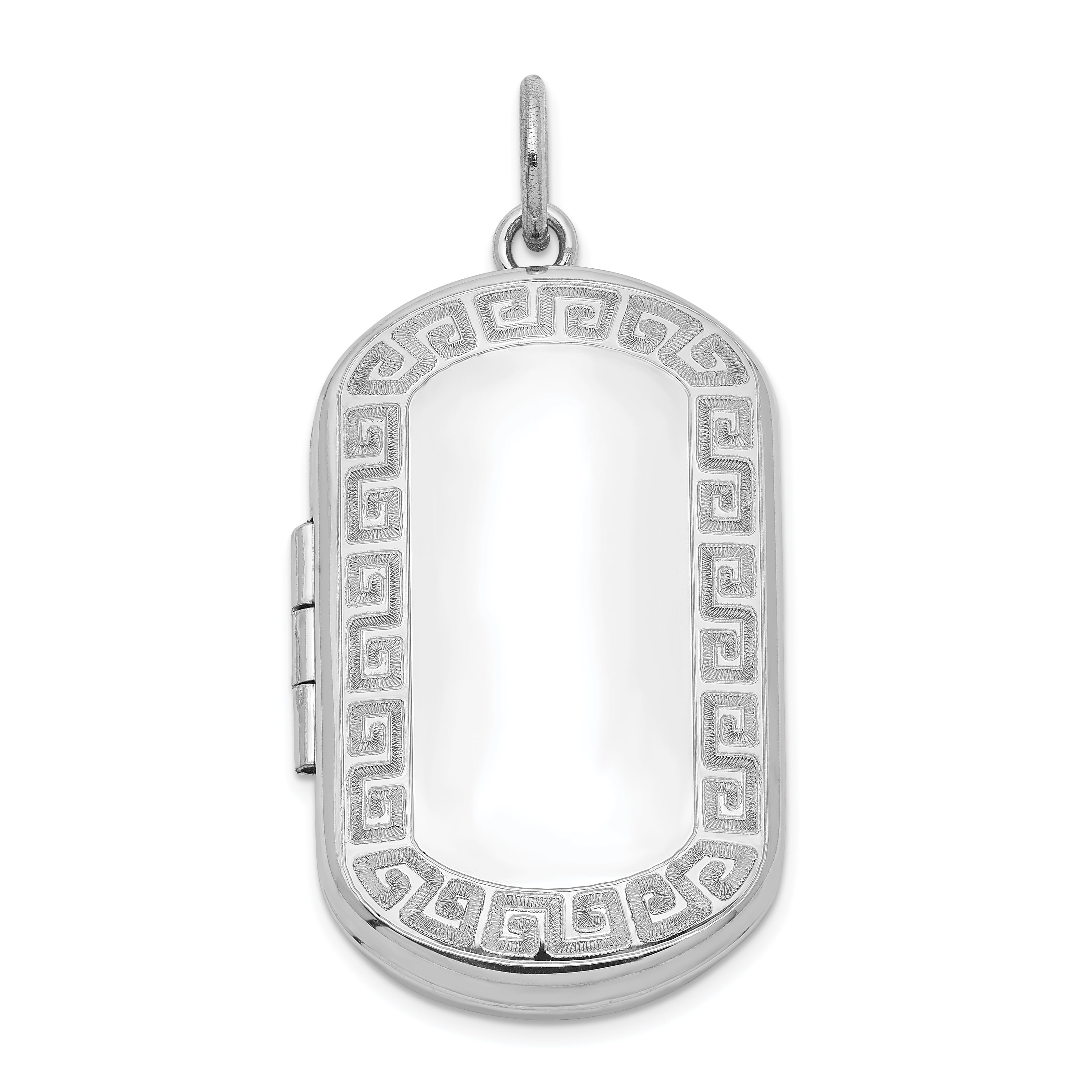 Fine Sterling Silver Engravable Greek Key Oval-Shaped Charm Pendant Necklace
