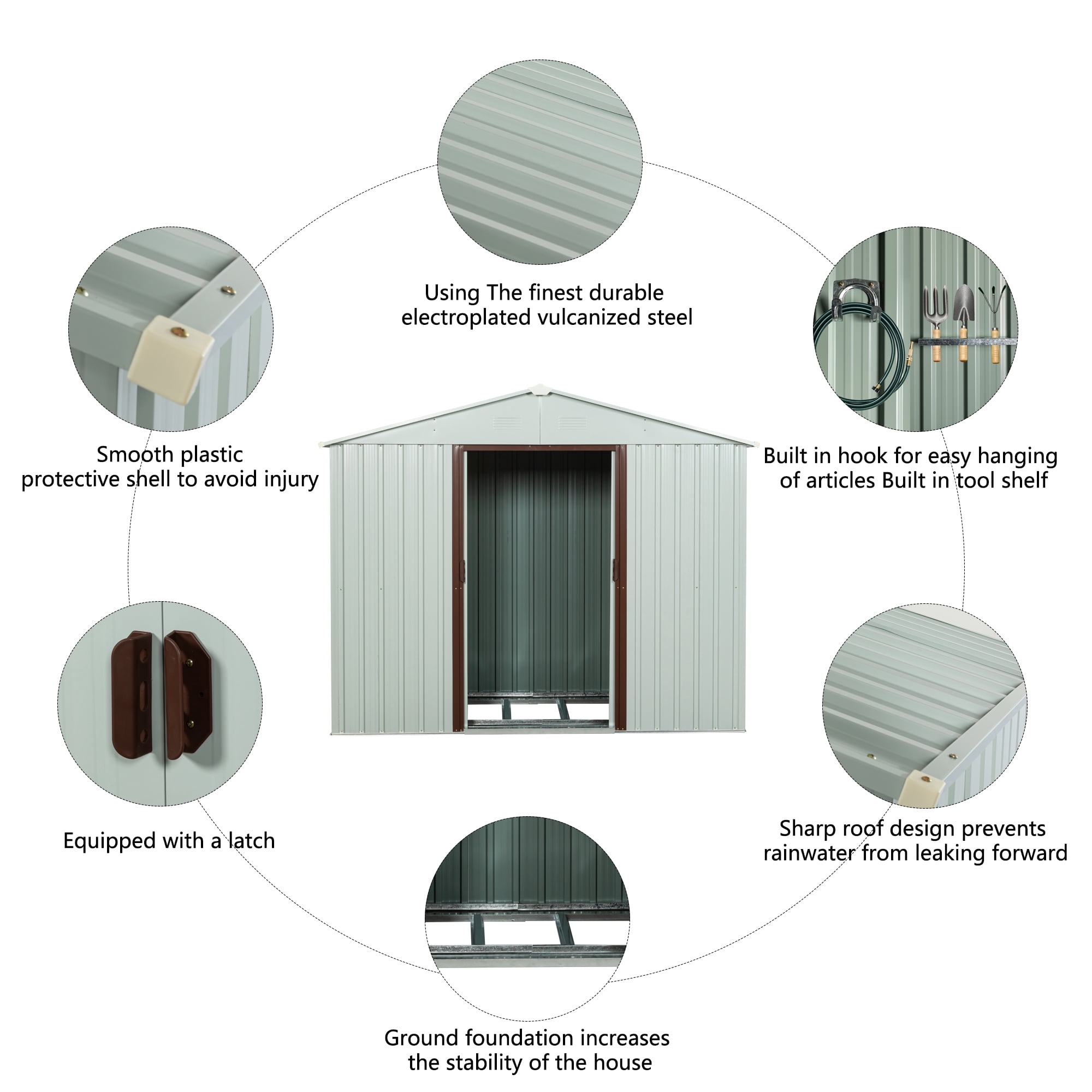 Jopath 8ft x 4ft Outdoor Metal Storage Shed with Sliding Door and Foundation for Backyard, Patio, Lawn (White)