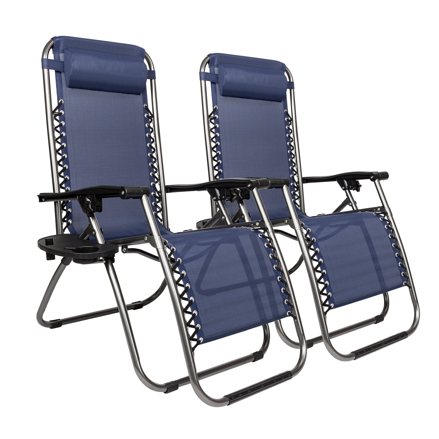 2 Folding Zero Gravity Chairs Garden Lounge Beach Camp Recliner Portable Pillows 
