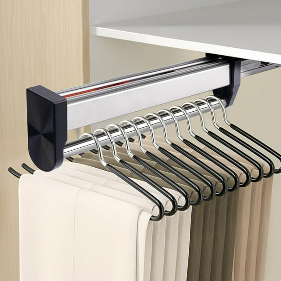 Pull Out Valet Rods for Closets, Clothes Hanger Rail Slide Out Adjustable Heavy Duty Stainless Steel Clothes Storage Hanger Rack for Pants Coats Top Mounted Wardrobe Pants Hanger(550mm/21.6inch)