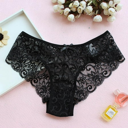 

Homadles Underwear Women- Mid Waisted Stretch Slim Fit Sexy Lace See Through Breathable Thongs Black XL