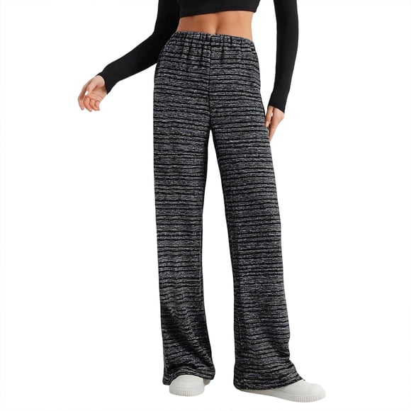 ohmzyzo Women's Wide Leg Sweatpants Striped Drawstring Elastic High Waisted Knit Palazzo Pants Casual Lounge Workout Athletic Trousers