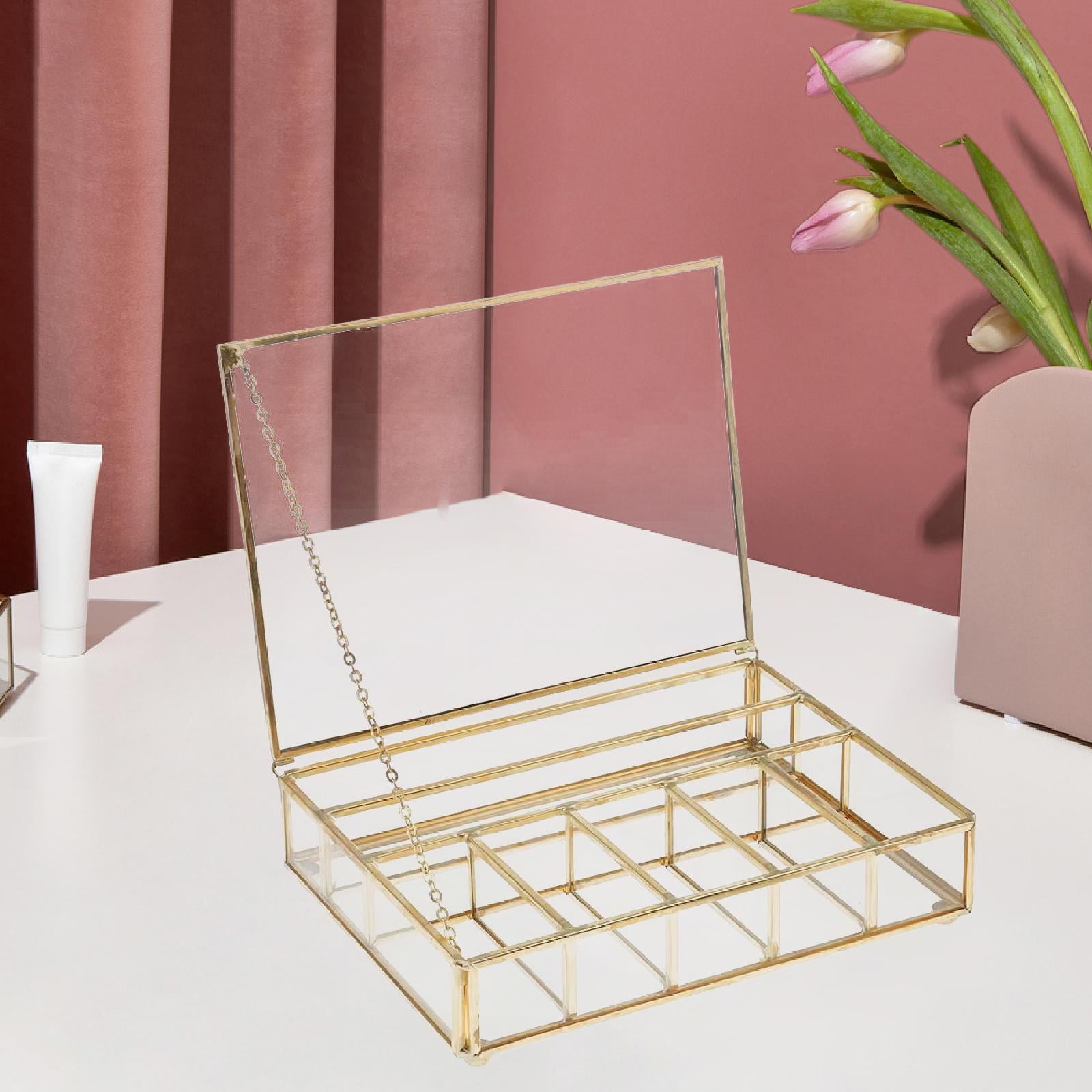 QccHieUs Glass Jewelry Box Jewelry Organizer Decor Protective Clear Trinket Organizer for Large