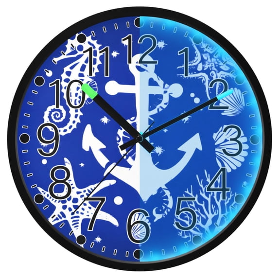 Ryvnso Anchors Starfish Seashells 12 Inch Night Light Wall Clock Silent Battery Operated Luminous Clocks