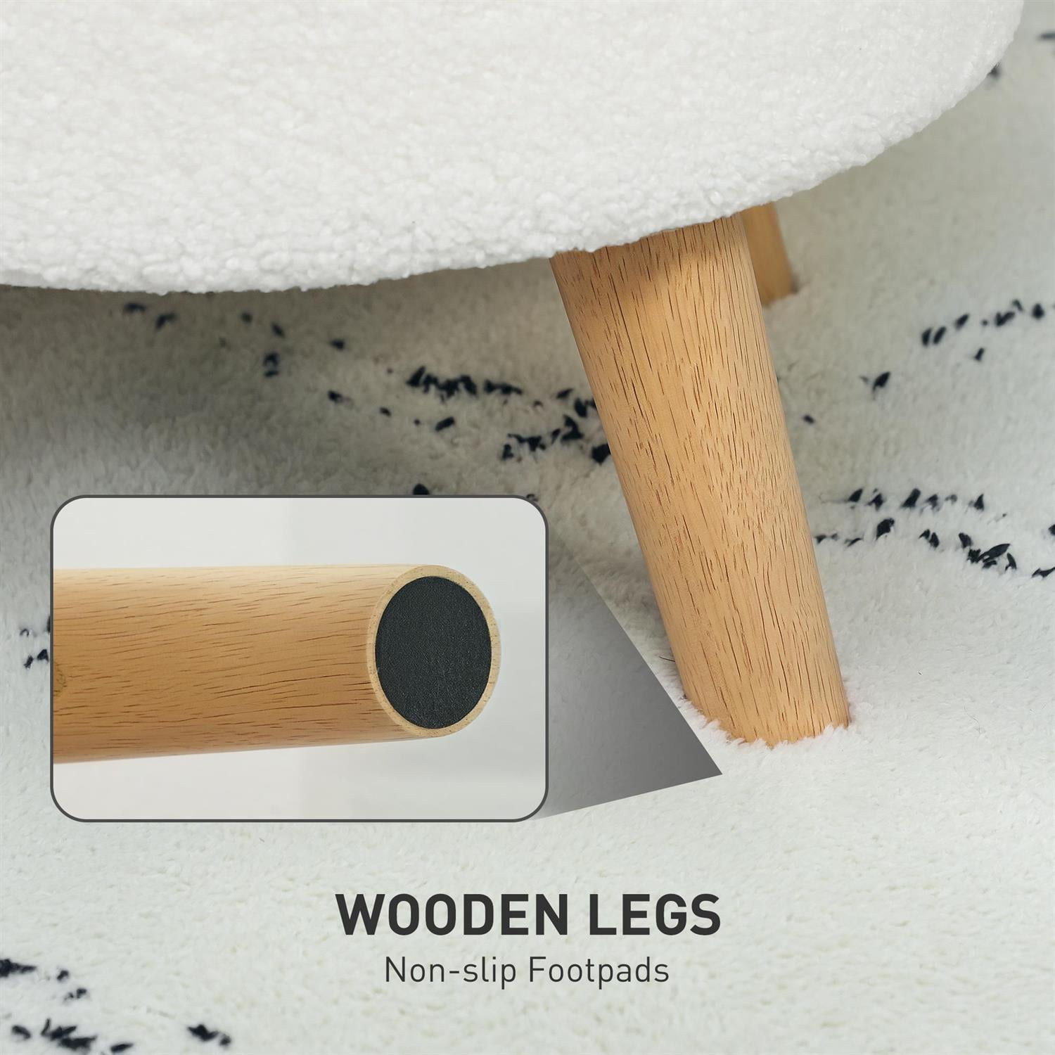 Demi Bonn 15" Ottoman Stool with Storage and Padded Seat, Round Footstool with Hidden Space and Wood Legs for Living Room, White