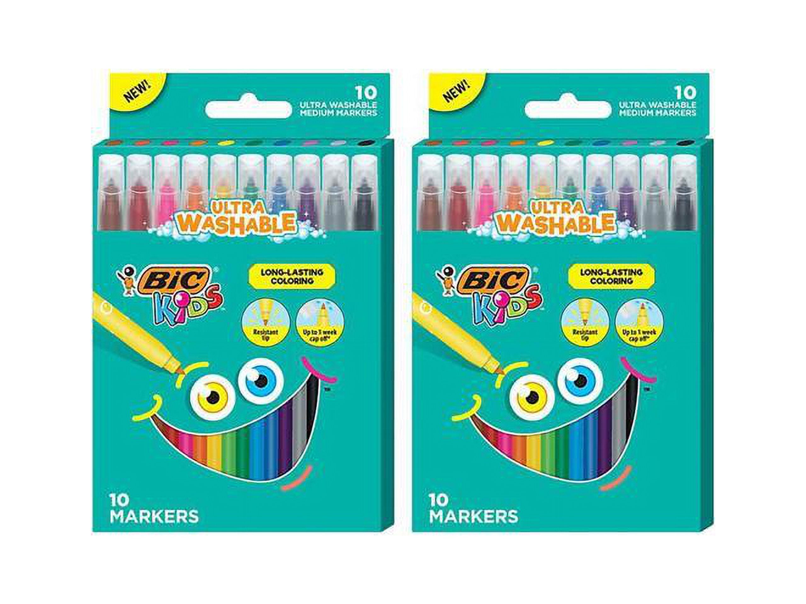 Bic Kids Ultra Washable Markers, Medium Bullet Tip, Assorted Colors, 10/Pack