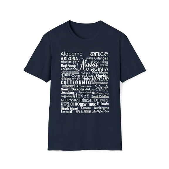 50 US States Travel, Gildan Unisex Softstyle T-Shirt, Graphic Tee, S-3XL