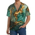thumbnail image 1 of Balery Emerald Color Gold Marble Camisa Casual de Manga Corta con Botones para Hombre, Texturizada, Estilo Cubano, para Playa, Verano-X-Large, 1 of 5