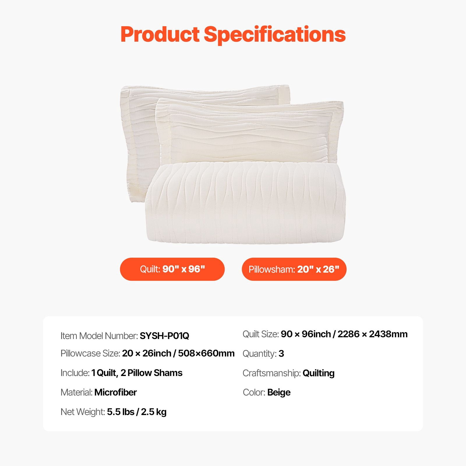 Queen Size 3-Piece Quilt Set, Ultra-Soft Microfiber, 3D Quilting, OEKO-TEX Certified, Lightweight & Breathable, Includes 1 Quilt & 2 Pillow Shams, for All Seasons