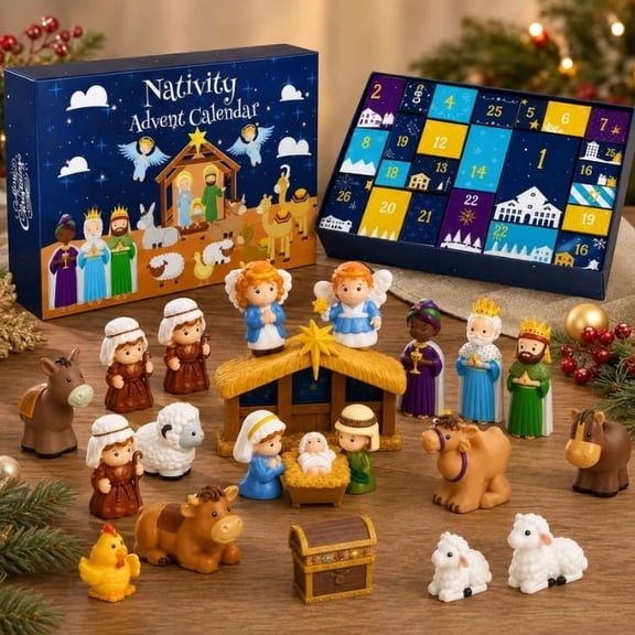 Clearance! Nativity Advent Calendar 2026, 24 Days Christmas Countdown for K*ids, Christian Religious Playset with Collectible Figures & Manger Scene