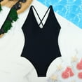 thumbnail image 4 of One Piece Swimsuits for Women Tummy Control Solid Color V-neck Swimsuit Swimming Trunks Bikini Split Swimsuit Suit, 4 of 5
