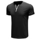 thumbnail image 1 of Camisas de cuello en V con botones de talla grande para hombre Camisetas de manga corta de color sólido Pompotops  oipoqjl34136, 1 of 4