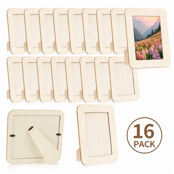 16 Pack Unfinished Wooden Picture Frames for Crafts, 7.48x5.5 inch DIY Wooden Frames for Photo Decor