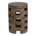 thumbnail image 1 of Maeve Grey Wash Open Slat Solid Wood Round Drum Accent Table by East at Main - Round Rustic Teak Wood Side Table / End Table (12x12x18), 1 of 5