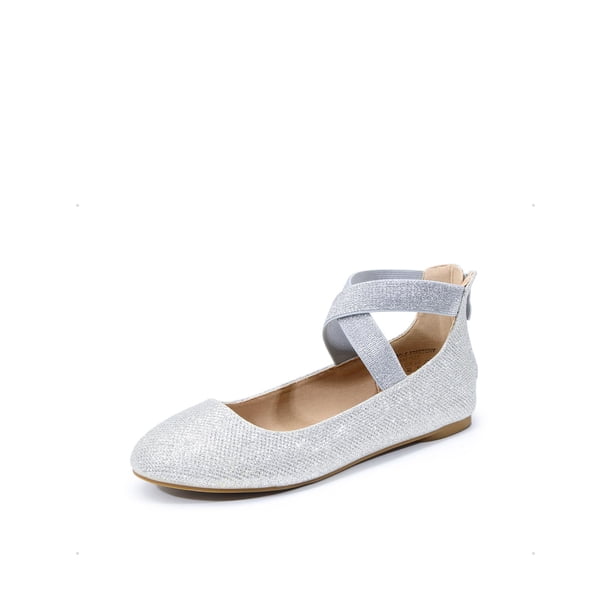 Zapatos DREAM PAIRS Flats para Mujer con Correa al Tobillo y Brillo Plateado