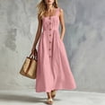 thumbnail image 3 of YuXingFu Sundresses for Women Plus Size Mid-Length V-Neck Plus Size Womens Dress Sleeveless Button Casual Summer Pink M, 3 of 9
