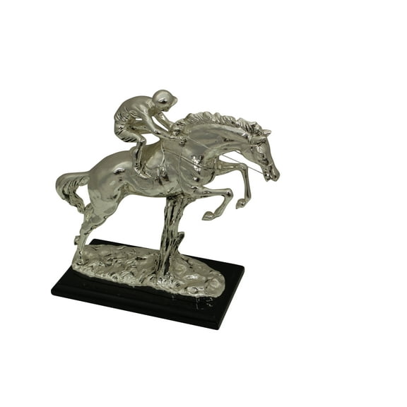 Nifao Jockey on Horse Silver Finished - Bronze Statue – Home Decor Sculpture, 13"L x 5"W x 12"H