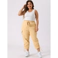 thumbnail image 3 of DARING DIVA Women's Plus Drawstring Elastic Waist Cargo Pants with Pocket 1X Beige, 3 of 6