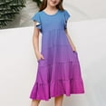 thumbnail image 2 of Jinhomg Girls Summer Boho Sundress Flowy Comfy Ruffle Sleeve Tiered Beach Dress Lightweight Casual Vacation Dresses with Pockets Cute Gifts for Kids Seasonal Sale Dark Blue 6 Years, 2 of 6
