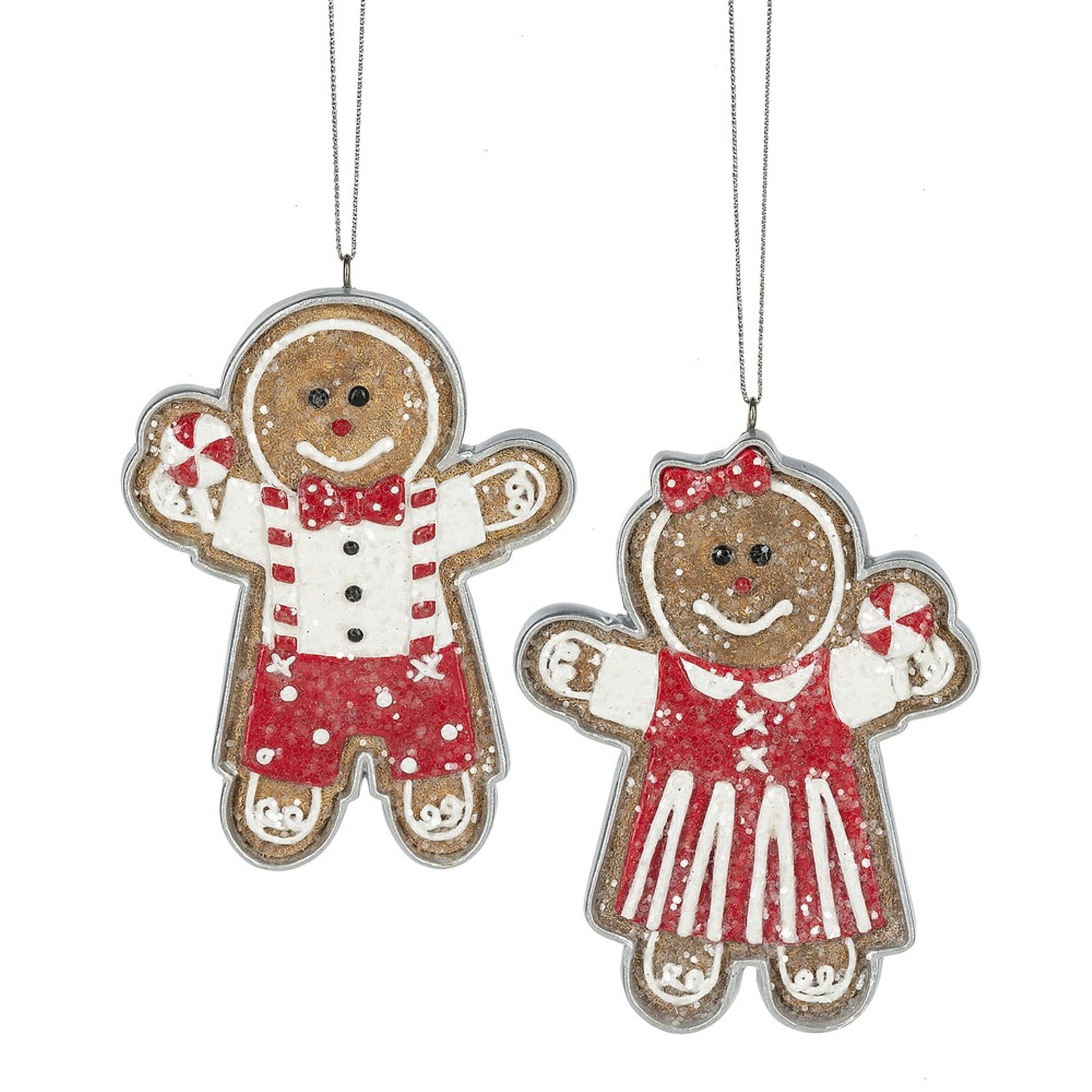 Gingerbread Boy and Girl Cookie Christmas Holiday Ornaments Set of 2 Resin