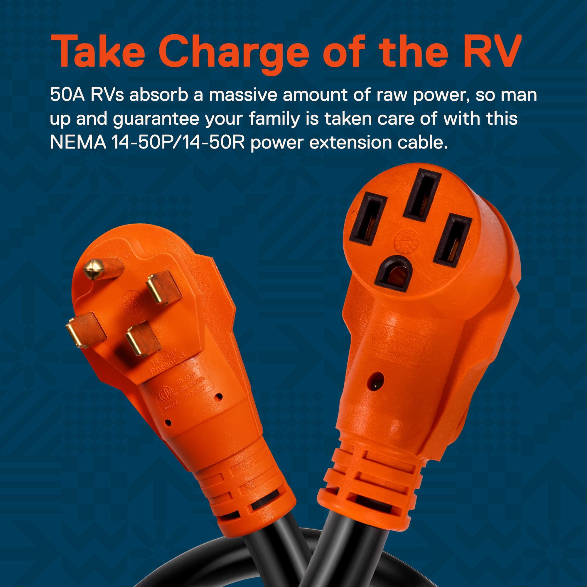 25 Feet 125/250V 50A RV Power Extension Cord [NEMA 14-50P/14-50R] [6/3+8/1 AWG STW Copper 4 Wires] [LED Indicator] [ETL Listed] [EZ-Grip Handle] For RV Trailer Camper Campsite