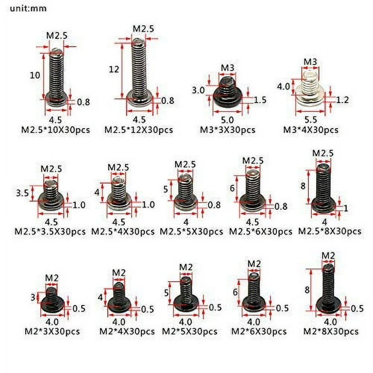 MMOBIEL Kit Di 450 Viti Di Ricambio Per Computer Portatili HP, IBM, Lenovo, Toshiba, Gateway, Samsung, Dell, Sony, Acer, Asus, SSD Hard Disk SATA