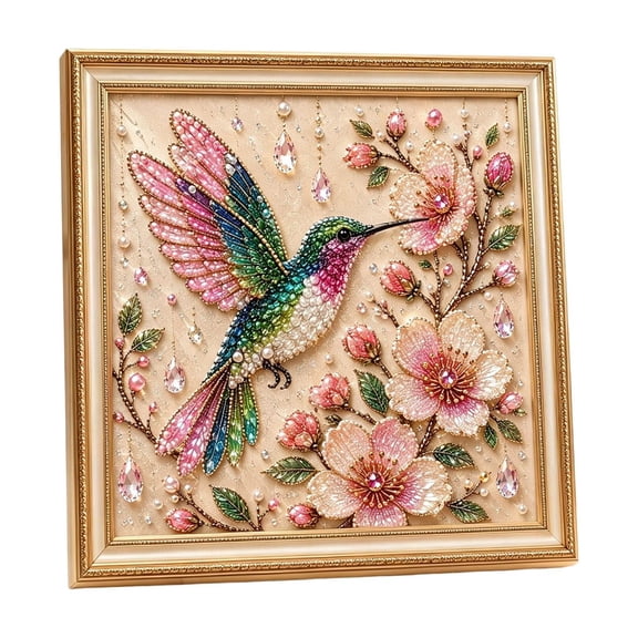 Beaded Embroidery Bird Floral Art Kit Pearl Crystal Rhinestone Craft Set Unframed Pre Printed Canvas