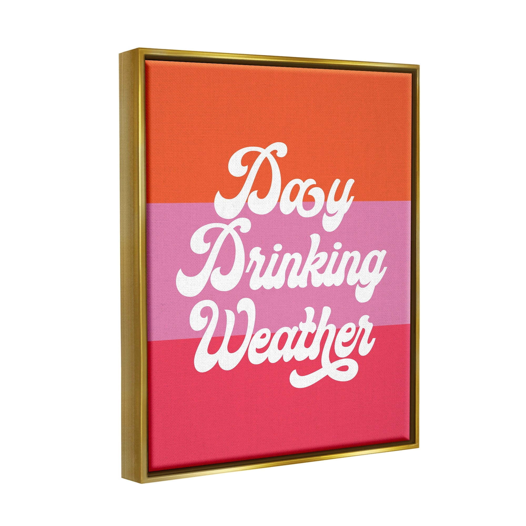 Stupell Industries Day Drinking Weather Summer Stripes Retro Typography Graphic Art Metallic Gold Floating Framed Canvas Print Wall Art, Design by Daphne Polselli