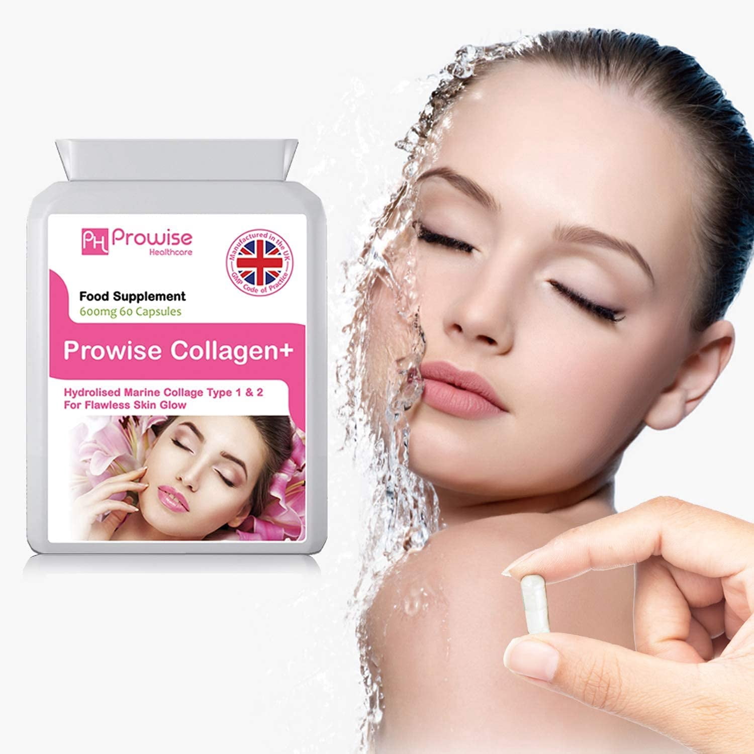 Marine Collagen Type 1 and Type 2 1200mg - 60 Capsules | UK Manufactured by Prowise Healthcare