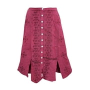 Mogul Women's Pink Stonewashed Skirt Embroidered Button Front Rayon Skirts