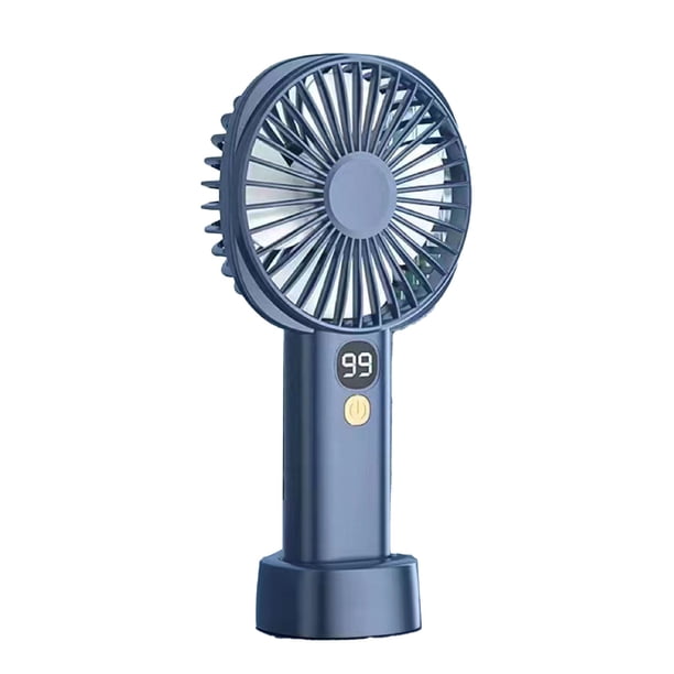 Ventilador portátil de mano USB recargable con batería de 5 velocidades Mini ventilador de mano silencioso con pantalla de alimentación azul oscuro