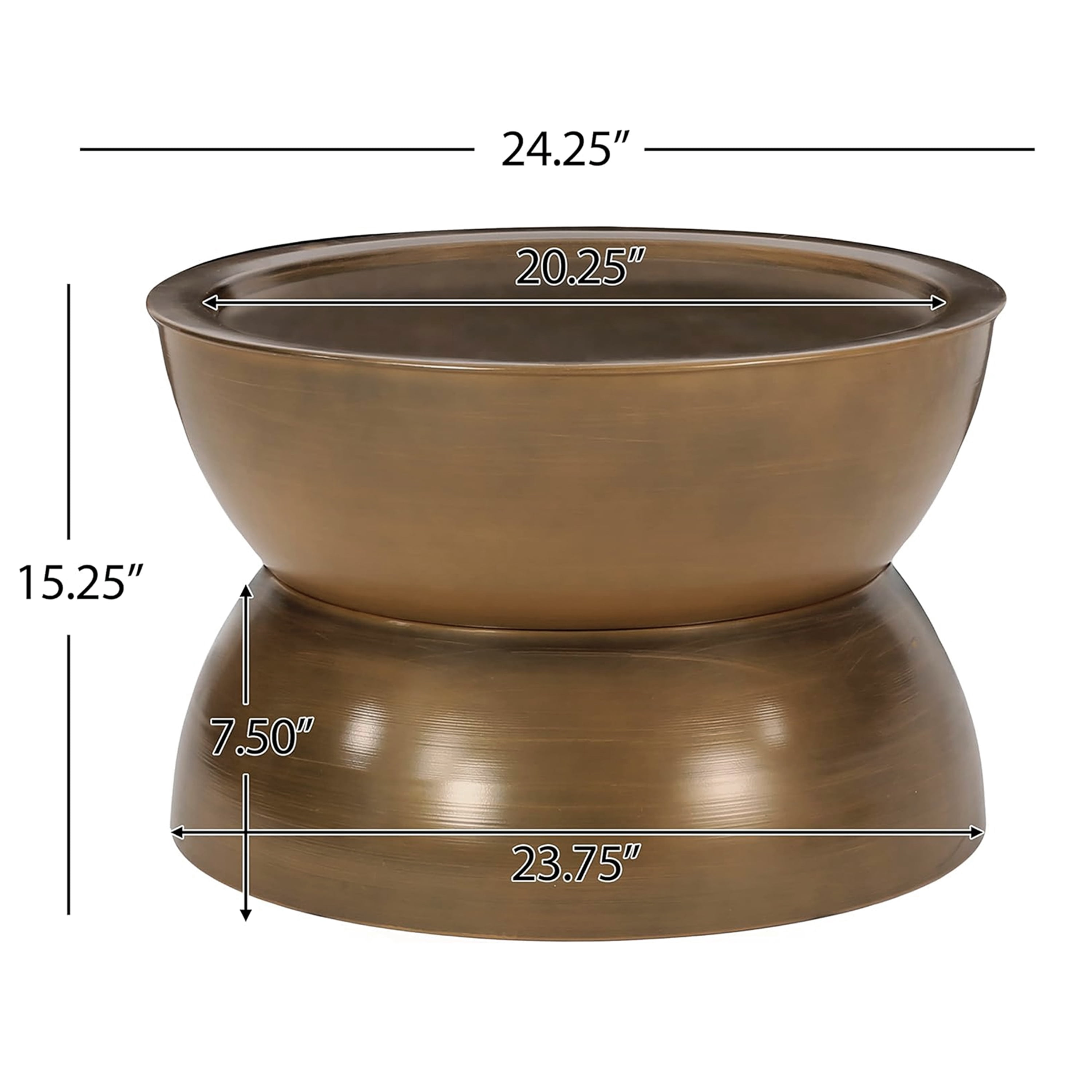 Noble House Manville Metal Hourglass Coffee Table, Brushed Antique Gold