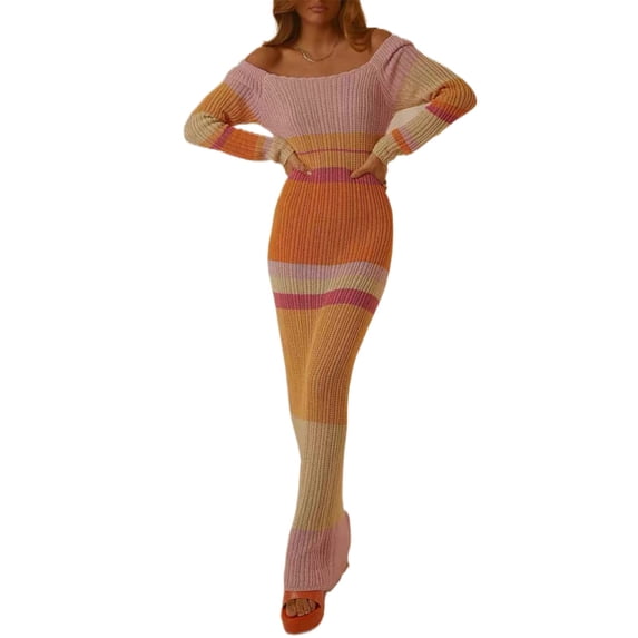 Knit Bodycon Dresses for Women Summer Long Sleeve Maxi Dress Square Neck Cut Out Long Dress Y2K Beach Dresses