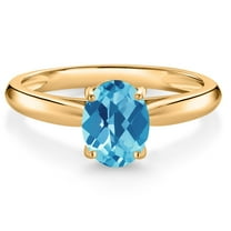 Gem Stone King 10K Yellow Gold Swiss Blue Topaz Solitaire Engagement Ring for Women (1.30 Cttw, Oval Checkerboard 8X6MM, Gemstone November Birthstone, Available in Size 5, 6, 7, 8, 9)