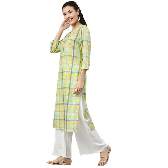 eloria Checked Printed Women's Fashion Stylish Knee Length In Round Neck Design Kurti Dress